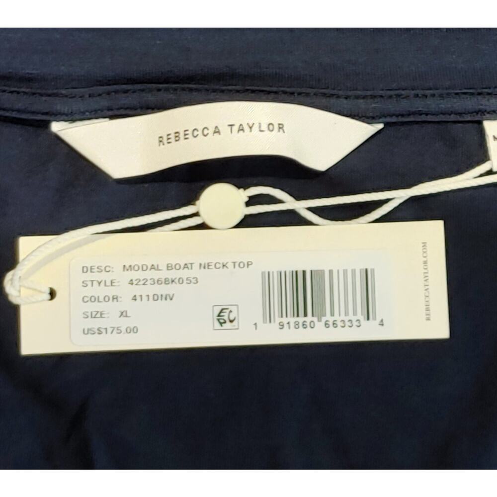 Rebecca Taylor Modal Boat Neck Top Slimming Fit Short Sleeve Navy Womens XL NWT - Picture 5 of 8